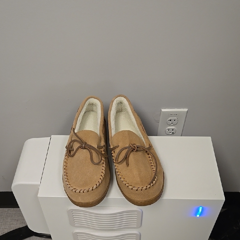 Tan Moccasin Slip-On Loafers with Suede Finish